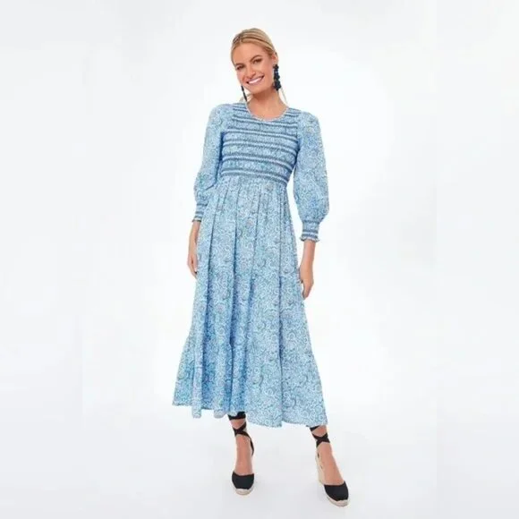 Tuckernuck Pink City Prints Isabel Ornate Sky Blue Smocked Midi Dress - Picture 3 of 16